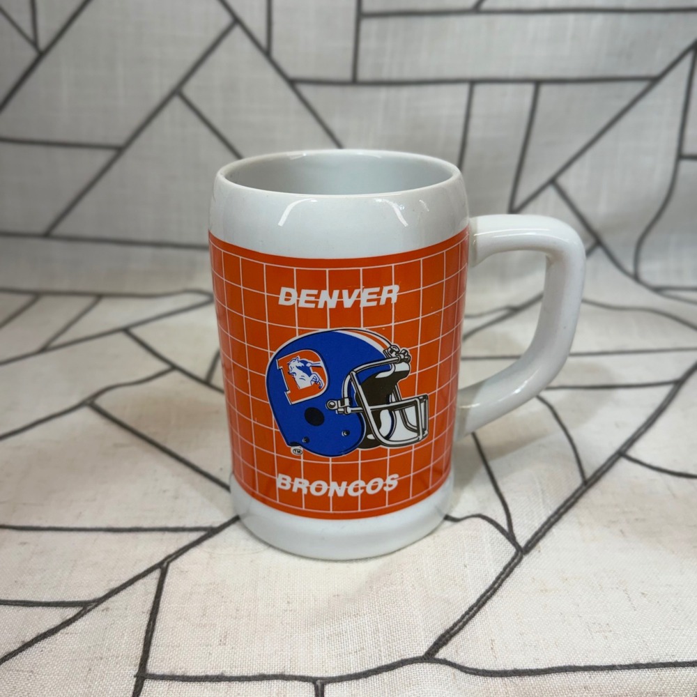 Papel Denver Broncos Beer Stein Mug OS Orange NFL Football Helmet Logo Vintage